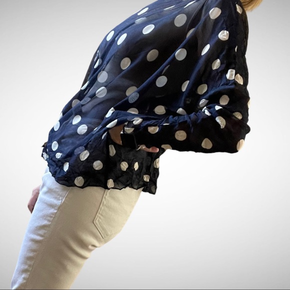 Charlie B Navy/White Polka Dot Blouse XS - Picture 3 of 5